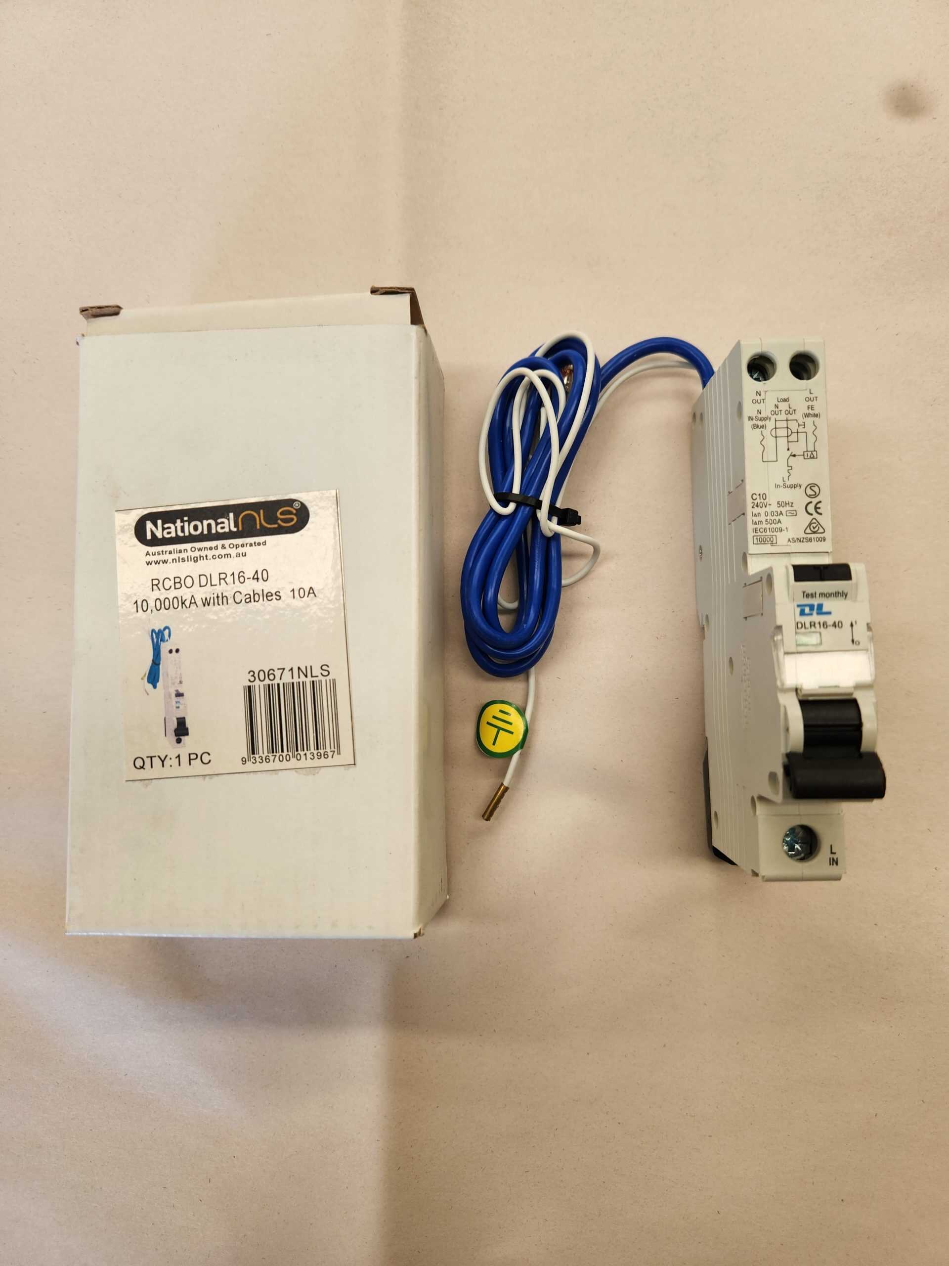 30671NLS RCBO DLR16-40 10,000KA With Cables 10A
