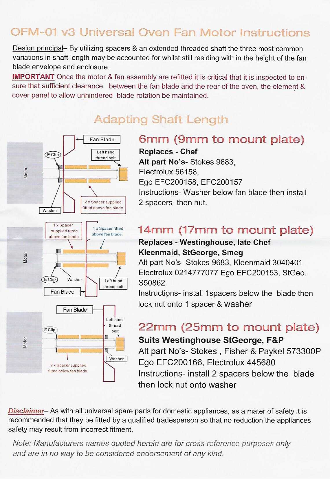 OFM-01 Oven Fan Motor Kit - Image 4