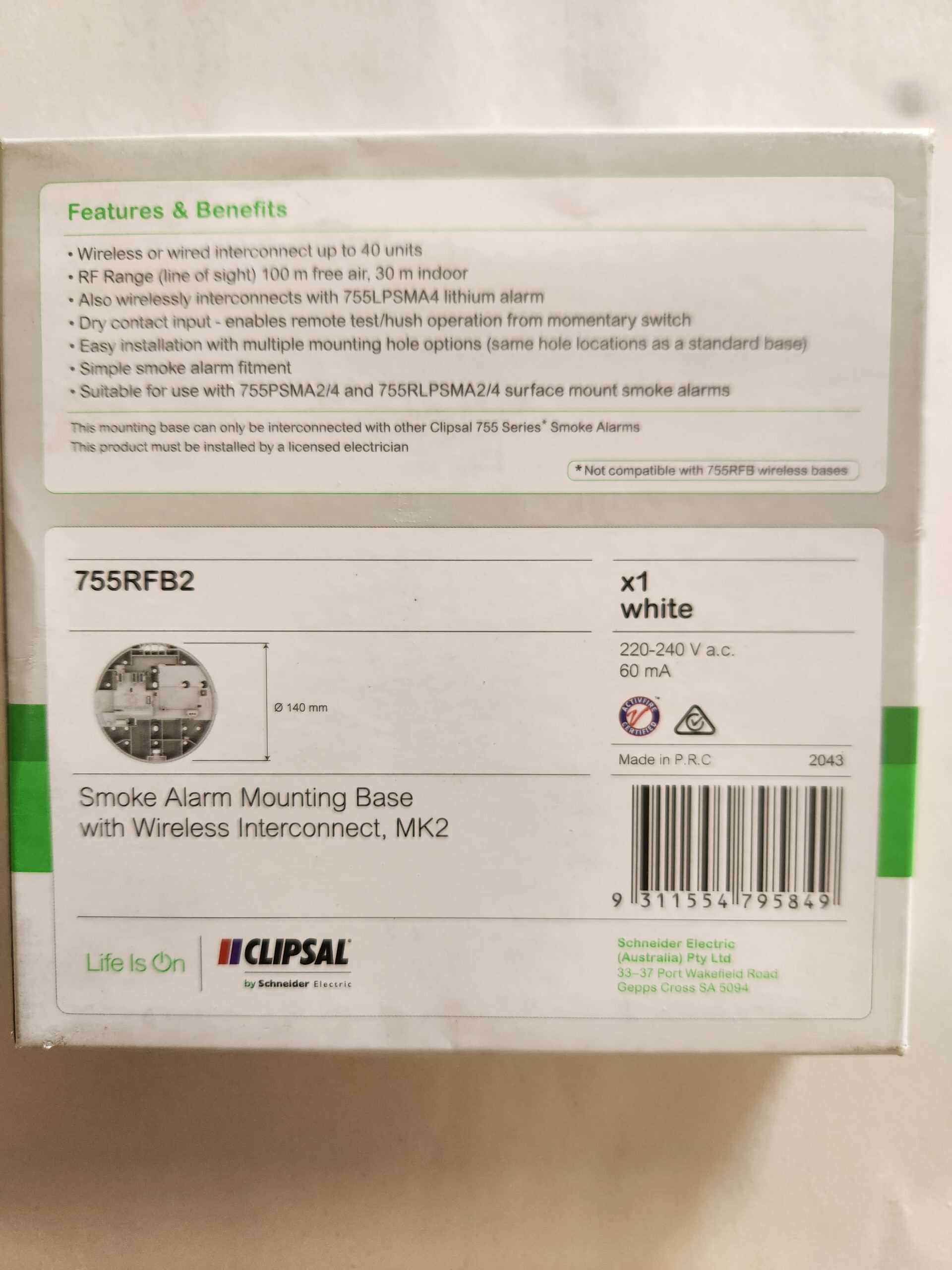 Clipsal Wireless Smoke Alarm Interconnect Base *CLEARANCE STOCK, LIMITED TIME ONLY* Please Read Description* - Image 3