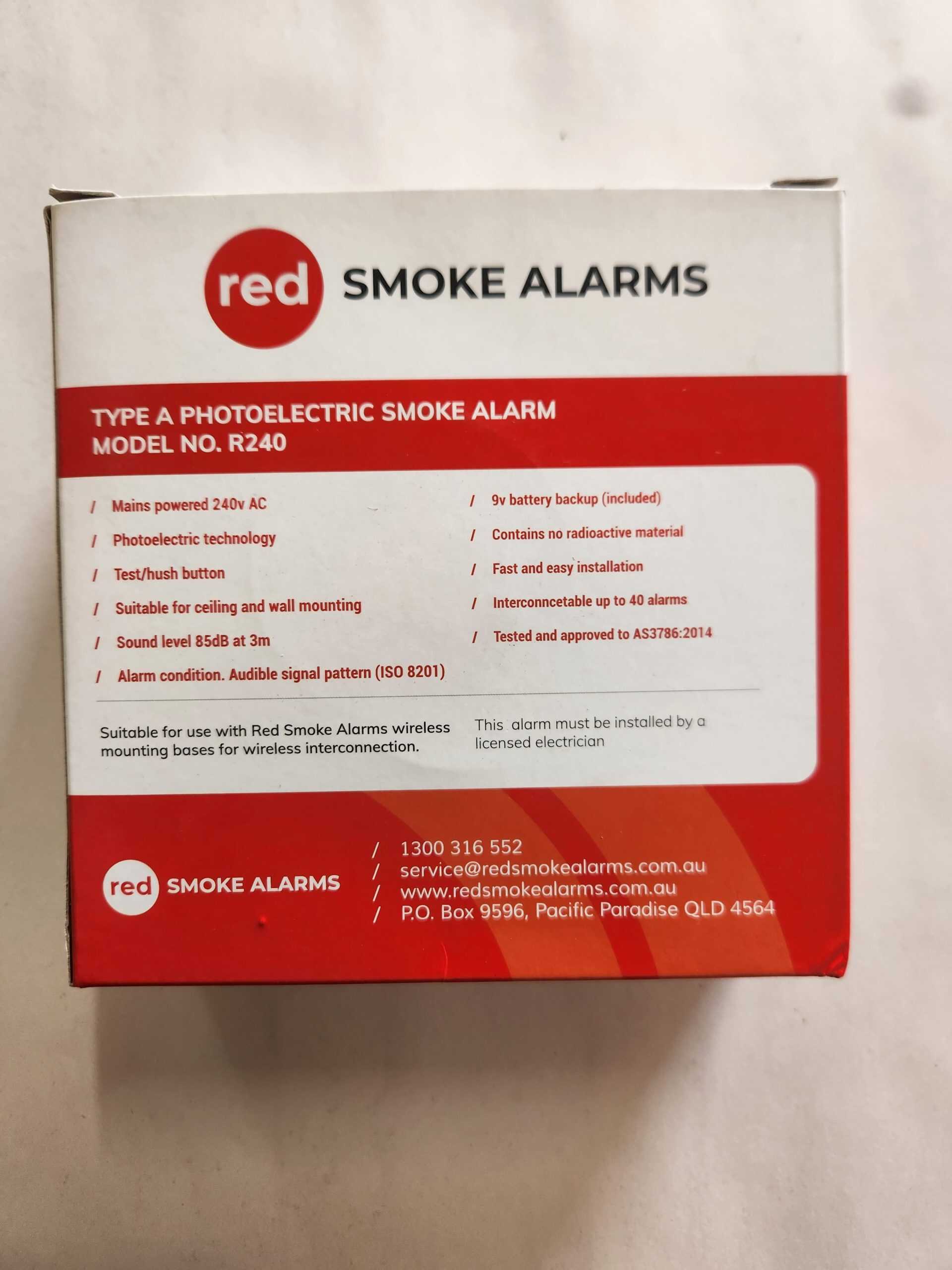 Red Smoke Alarms 240 Volt Surface Mounted Photoelectric Wired Interconnect Smoke Alarm With 9 Volt Battery Backup - Image 3