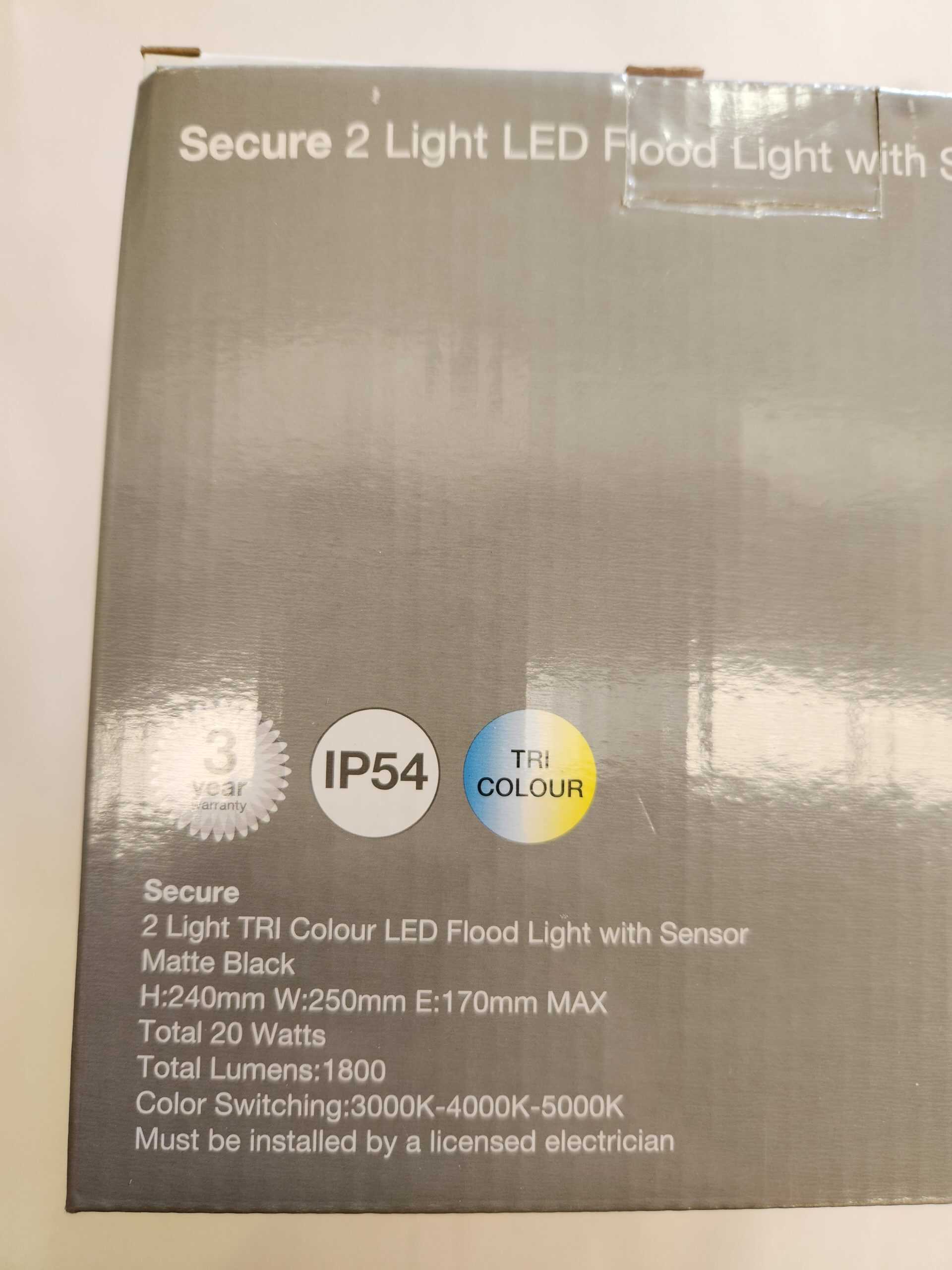 2 Light LED Colour Switch Flood Light With Sensor in Black - Image 2