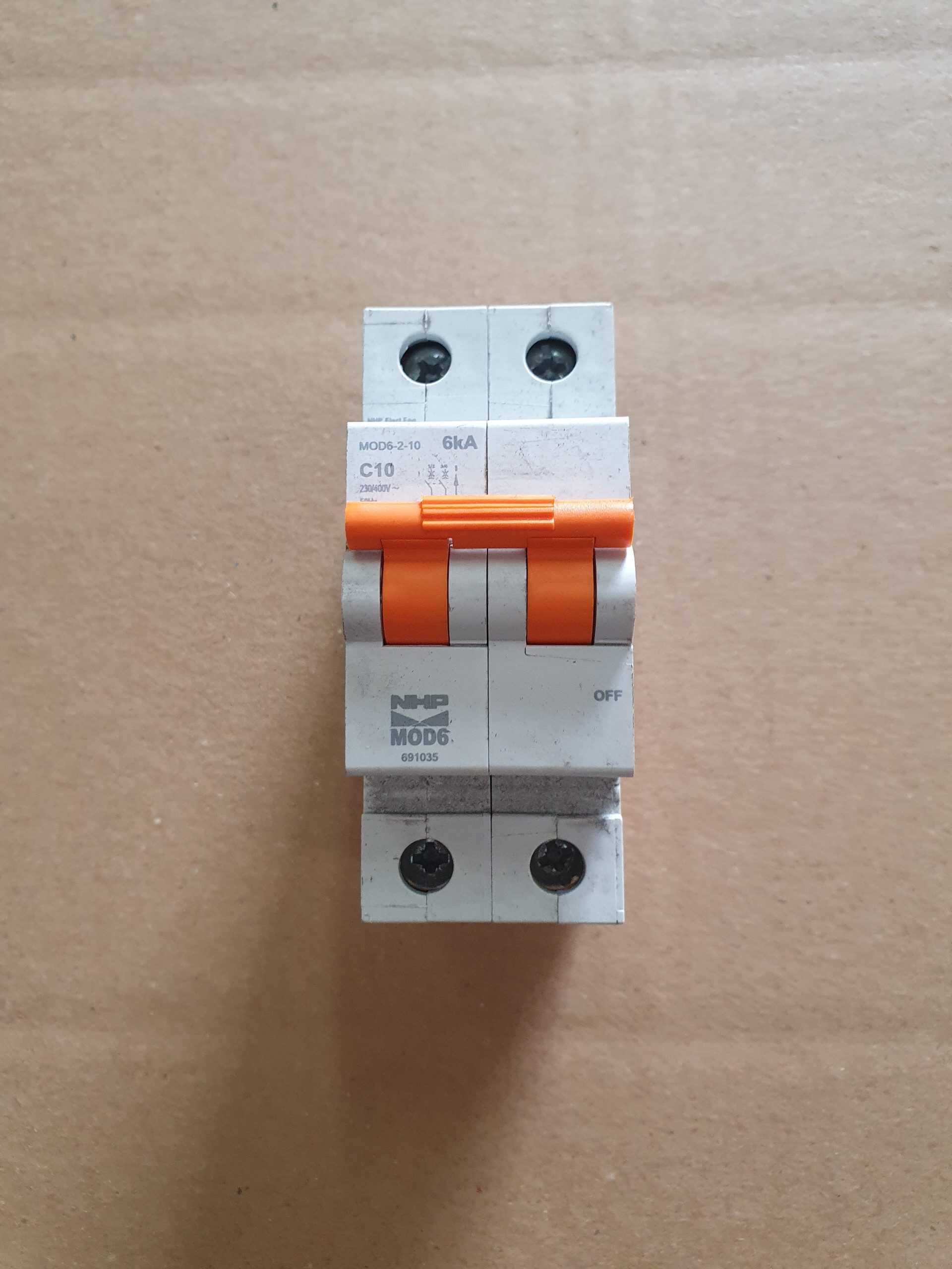 NHP 10 Amp MOD6 Miniature Circuit Breaker MCB C Curve 2 Pole 6kA